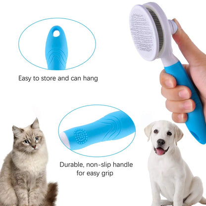 Dog & Cat Grooming Brush, Self Cleaning Slicker Brushes for Dogs Cats Pet Grooming Brush Tool Gently Removes Loose Undercoat, Mats Tangled Hair Slicker Brush for Pet Massage-Self Cleaning(Blue)