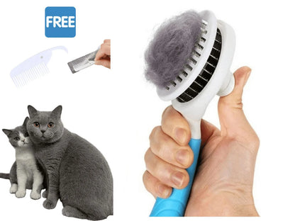 Dog & Cat Grooming Brush, Self Cleaning Slicker Brushes for Dogs Cats Pet Grooming Brush Tool Gently Removes Loose Undercoat, Mats Tangled Hair Slicker Brush for Pet Massage-Self Cleaning(Blue)