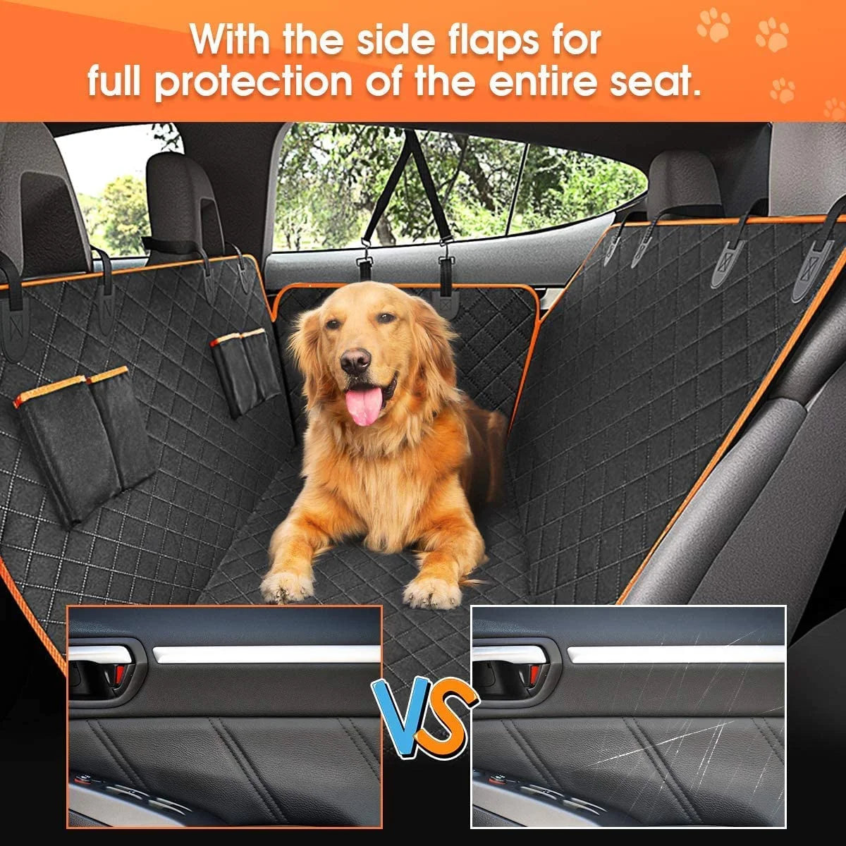 Dog Car Seat Cover for Back Seat, Waterproof Seat Protector Scratchproof Pet Hammock with 4 Bags Side Flaps, Washable Nonslip Backseat Protection for Cars Trucks and Suvs