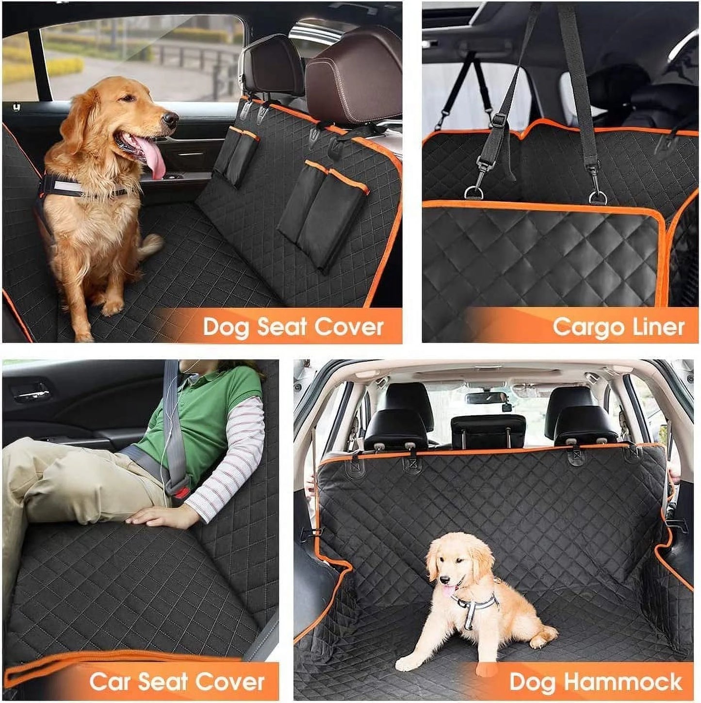 Dog Car Seat Cover for Back Seat, Waterproof Seat Protector Scratchproof Pet Hammock with 4 Bags Side Flaps, Washable Nonslip Backseat Protection for Cars Trucks and Suvs