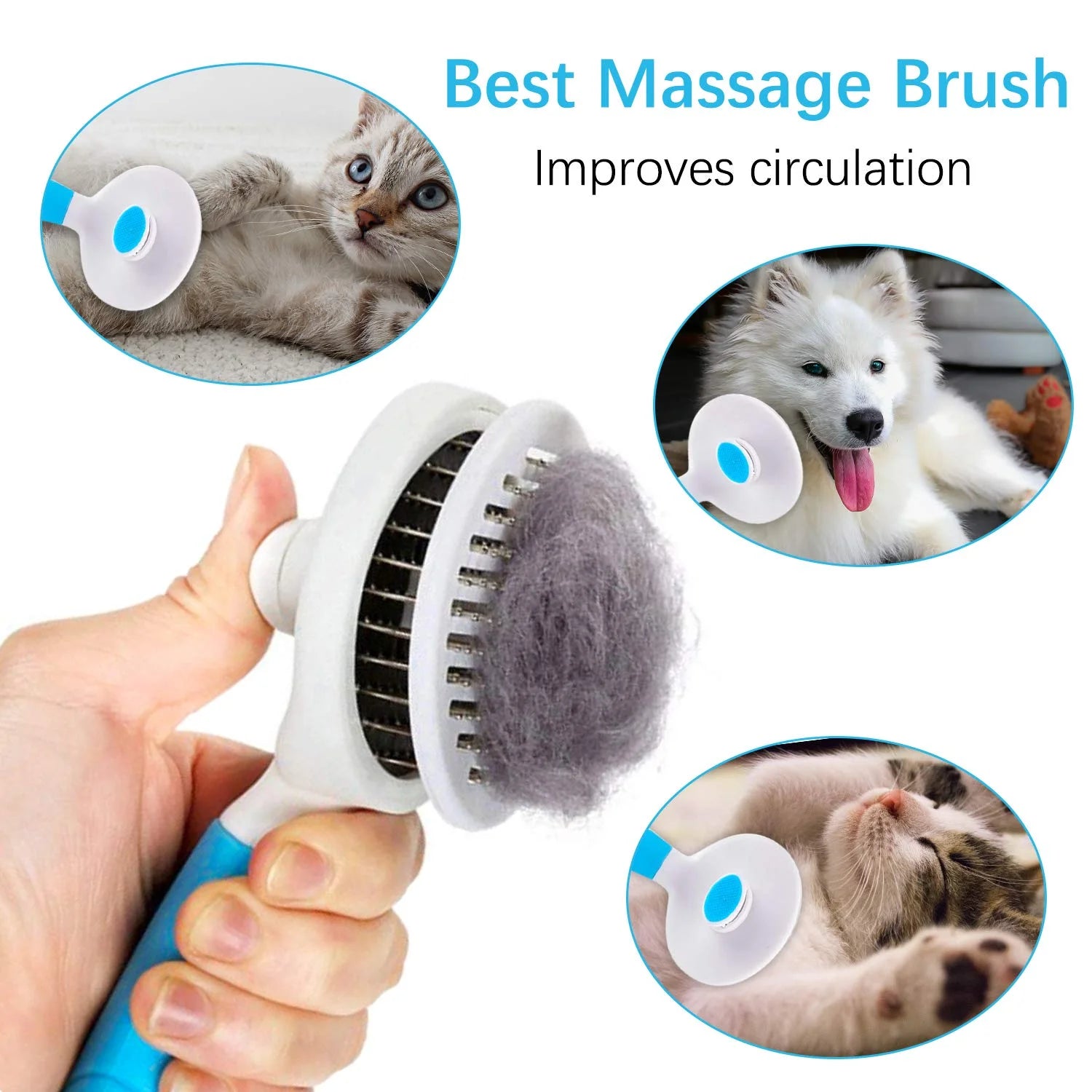 Dog & Cat Grooming Brush, Self Cleaning Slicker Brushes for Dogs Cats Pet Grooming Brush Tool Gently Removes Loose Undercoat, Mats Tangled Hair Slicker Brush for Pet Massage-Self Cleaning(Blue)