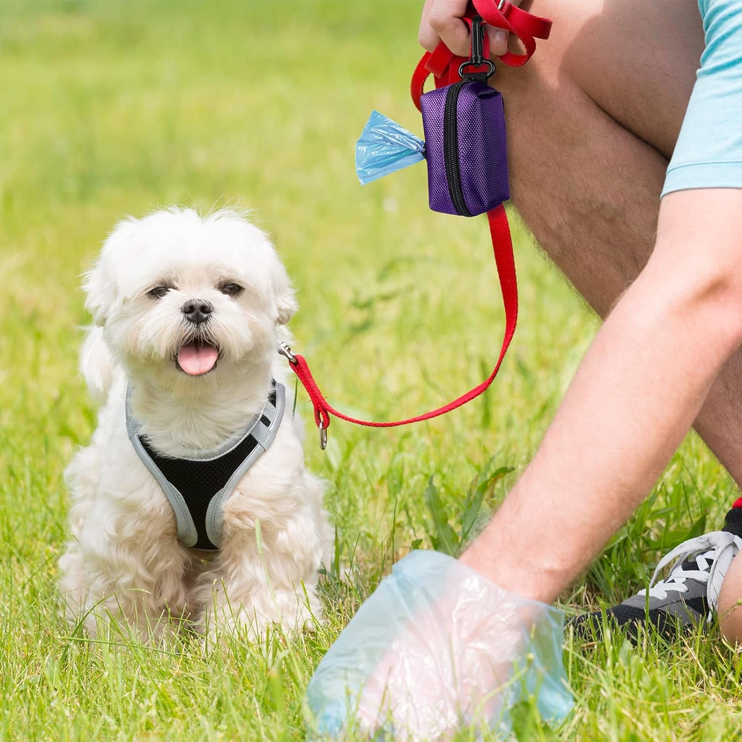 2Packs Dog Poop Bag Holder for Leash Attachment Dog Poop Bag Dispenser Dog Waste Bag Dispensers for Leash Accessory Dog Poop Bag Holders Dispensers & Hand Free Holder Metal Carriers, Black&Purple