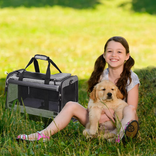 Pet Carrier with Wheels, Airline Approved Dog Cat Carrier for Medium Small Dogs, Pet Travel Rolling Carrier, Telescopic Handle, Grey