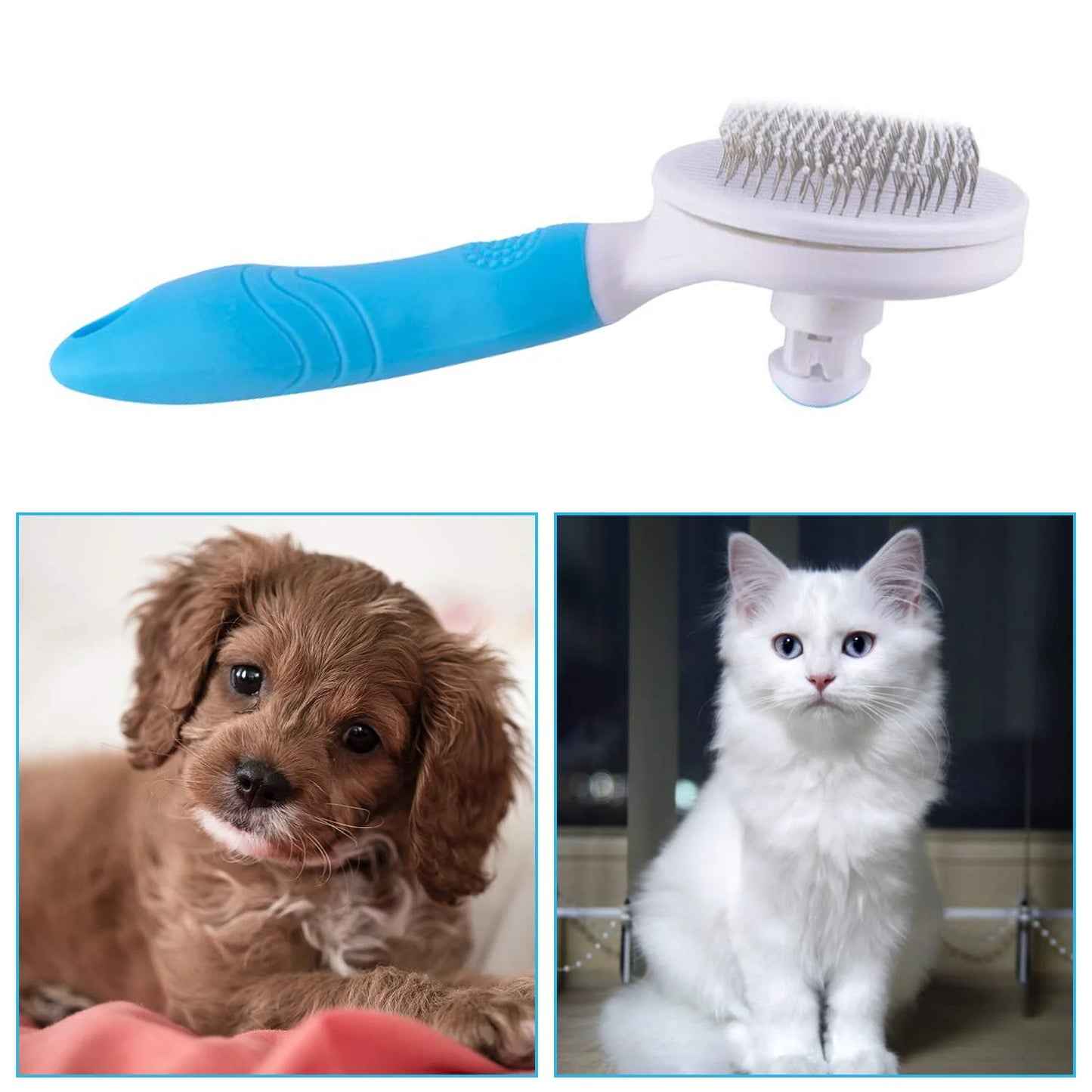 Dog & Cat Grooming Brush, Self Cleaning Slicker Brushes for Dogs Cats Pet Grooming Brush Tool Gently Removes Loose Undercoat, Mats Tangled Hair Slicker Brush for Pet Massage-Self Cleaning(Blue)